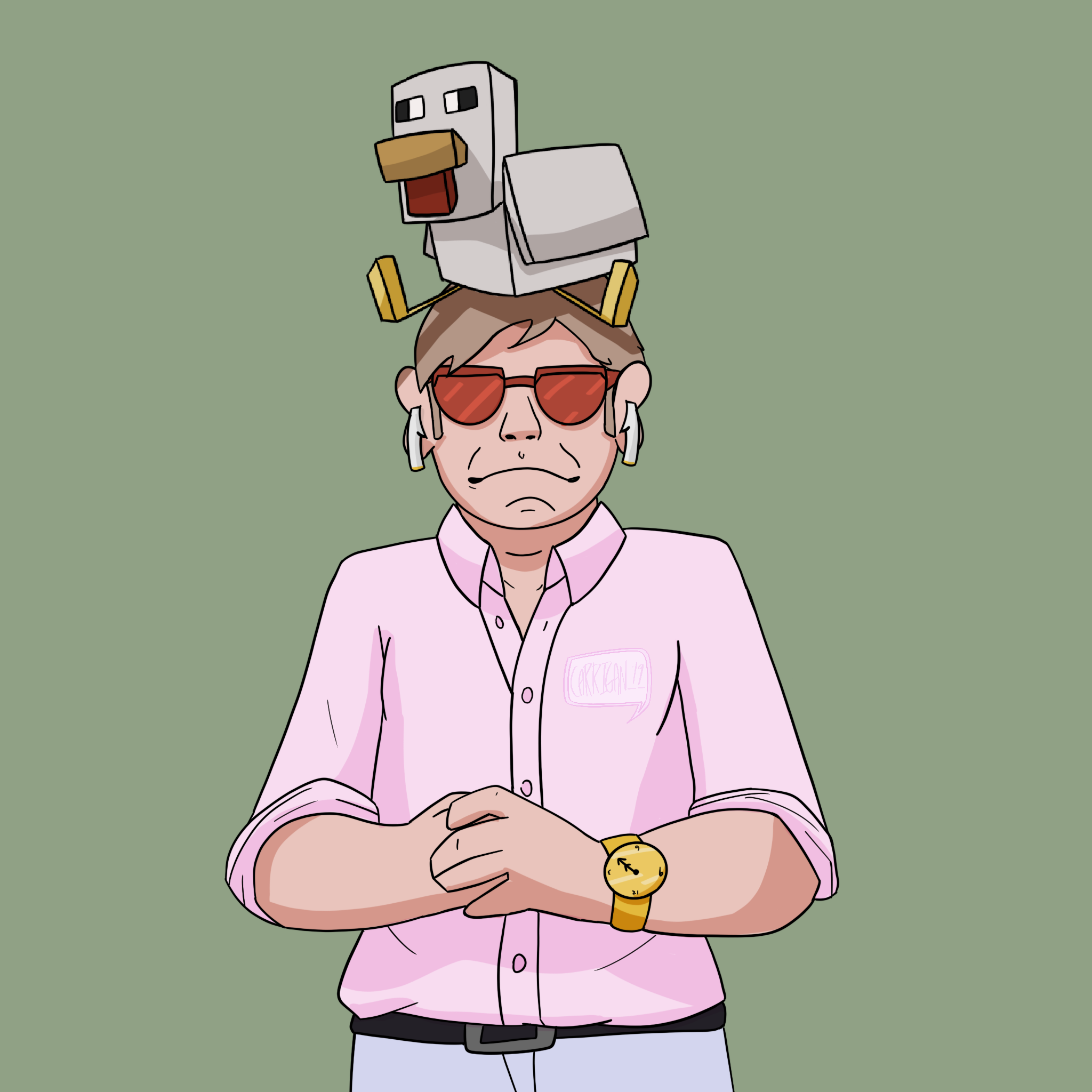 Elton John with a Minecraft Chicken - Commission - 2019